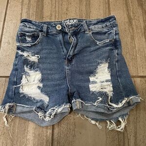 Women's Distressed Blue Denim Shorts